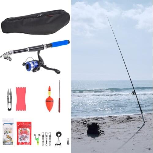 Telescopic Fishing Rod Combo Full Kit Fishing Kits Set FRP Fiber Telescopic Pole Fish Reel Baits Hooks Fishing Bag Kit