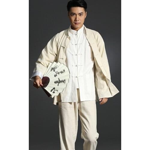 Chinese Traditional Classic Tang Suit Men Solid Color Asia Samurai Kung Fu Clothing Plus Size Loose Vintage Tai Chi Wushu Set