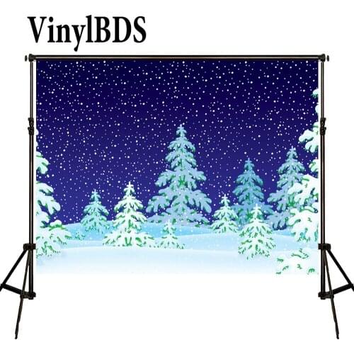 VinylBDS Christmas Backdrop Photography Blue Sky White Snow Green Screen Pine Fotografia Background For Photo Studio Hj02146