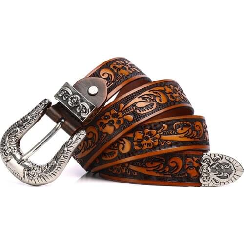 YR!Free shipping.Leather carving,genuine leather rose carving ladys belt.women quality Pin buckle cowhide belt