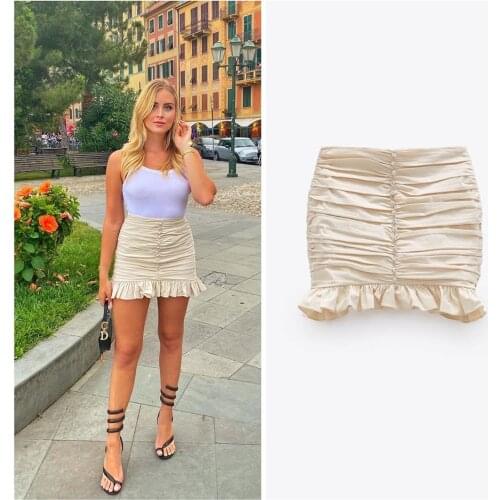 Womens street style retro temperament folds diamond-studded drape skirt high waist small ruffled hip skirt