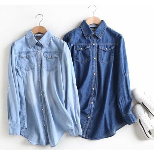 SEDUTMO Summer Plus Size 3XL Denim Shirt Women Oversize Blouses Spring Casual Vintage Long Sleeve Basic Top ED1588