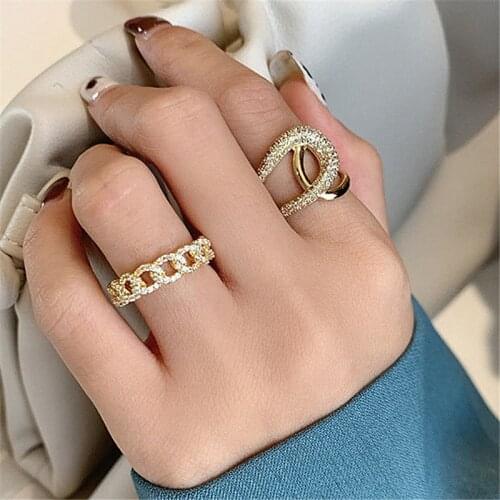 2021 New Arrival 14K Real Plated Link Adjustable Rings For Women Zircon Wedding Rings