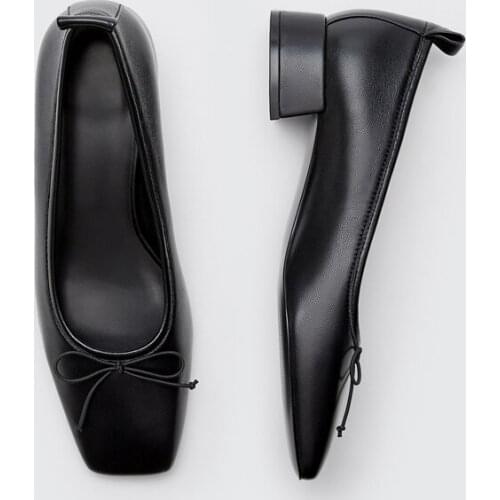 2021 Autumn New All-match Ballet Single Shoes Women Tide Thick Heel High Heels Korean Style Sweet Bow Shoes Woman Zapatos Mujer