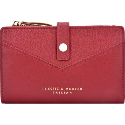 Womens Short Wallet With Card Holder New Thin Zipper Coin Purse Lychee Pattern Stitching Casual Female Money Pocket