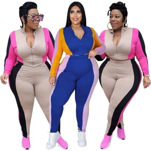 Plus Size 2 Piece Set Women Sweatsuit Long Sleeve Zipper crop Tops + Pants Legging Joggers Two Piece Sets Fall Outfits XL~4XL