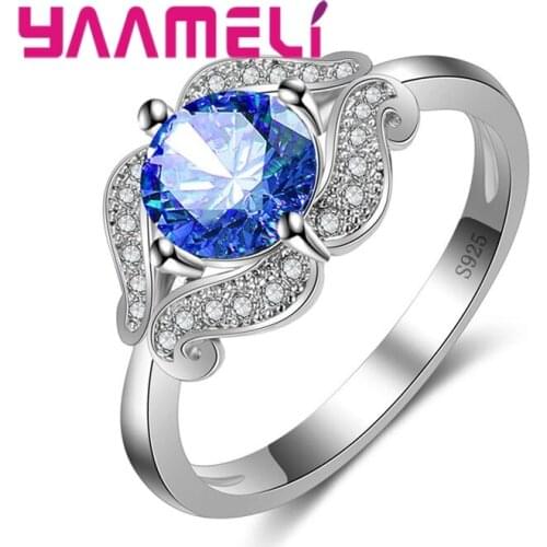 Special Design Finger Rings Round Colorful Cubic Zirconia For Women Girls 925 Sterling Silver Crystal Jewelry Present