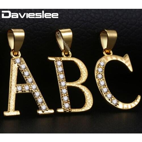 Womens Necklace Initial Letter A Z Yellow Gold Filled Letter Pendant Necklaces for Women Jewelry Paved Clear Rhinestones DGPM20