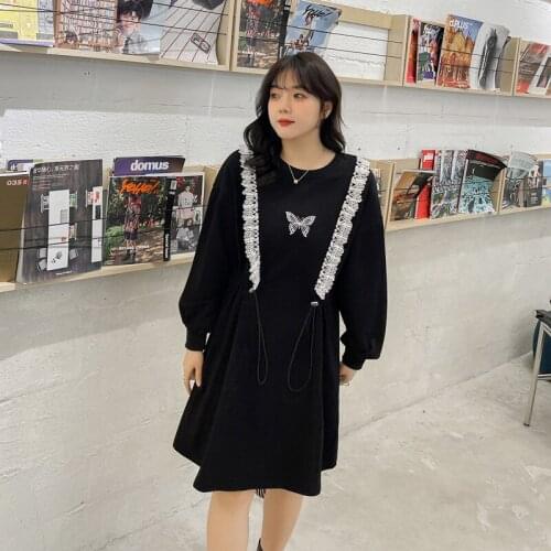 Womens Spring Round Neck Lace Embroidered Dress Plus Size Knee Length Casual Wear 100kg Can Wear