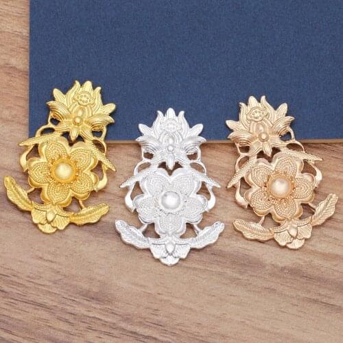 10 pcs/lot 36.5*54 mm Metal Filigree Flower Base Connector Charms Wedding Hair Accessories For Women