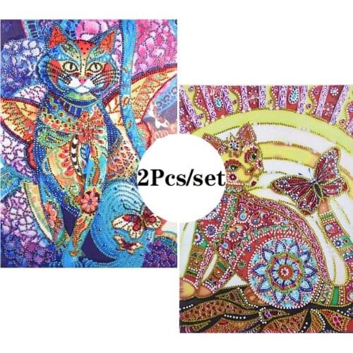 2Pcs Diamond Embroidery Cat Animals Special Shaped Diamond Painting Rhinestone Needlework 5D Drill DIY Shining Crystal Kits