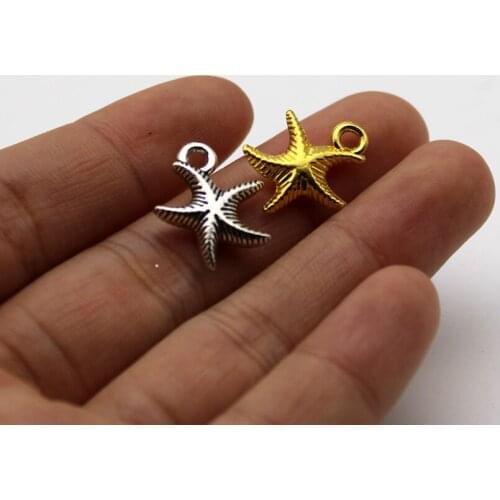 30pcs Wholesale Price 3D Double Side Starfish Charms 14*16mm Antique Silver Plated Pendant For Handmade Jewelry Accessories