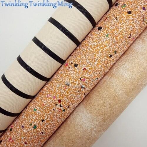 BEIGE Glitter Fabric, Metallic Faux Fabric, Stripes Synthetic Leather Fabric Sheets For Bow A4 21x29CM Twinkling Ming XM839