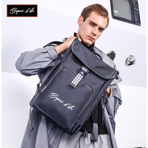 BOPAI LIFE New Fashion Men Backpack USB Waterproof Black Schoolbag For Teenagers Boys College Book Bag Laptop Back Packs Mochila