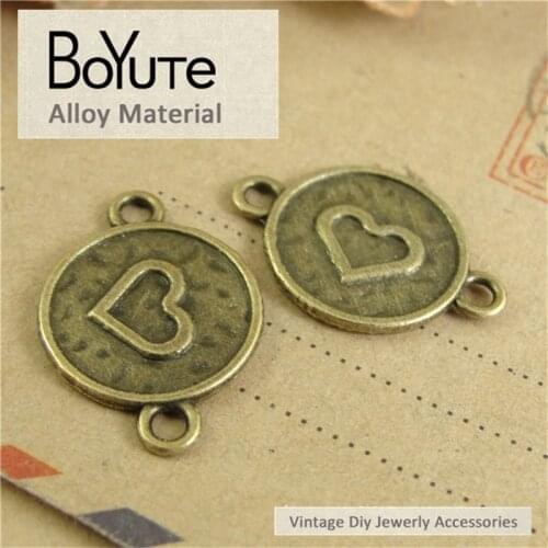 BoYuTe (100 Pieces/Lot) 19*22MM Antique Bronze Heart Connectors Vintage Zinc Alloy Connector Charms for Jewelry Findings