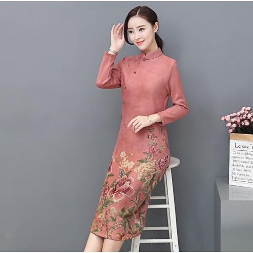 Improved cheongsam womens long-sleeved long section of the Spring and Autumn 2018 new retro national wind dress