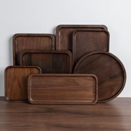 Japanese-style wooden tray High-grade black walnut rectangular tray solid wood tea plate afternoon tea cup tray plate