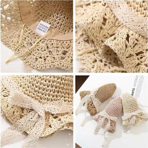 2021 Child Summer New Straw Hat Female Baby Girls Hat Pot Shade Beach Matching Beach Korean Hat Matching Bag Flower Sun Hat F5P3