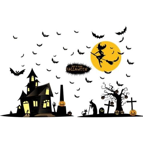 Home Halloween Wallpaper Wall Sticker Removable Witch Double-sided Window Stickers Room Self-adhesive Scene Layout wall stickers
