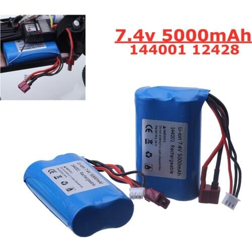 7.4V 5000MAH Li-ION Battery for Wltoys 12428 144001 RC Car Spare Parts VS 2s 7.4V 3000mAh Lipo battery T Plug