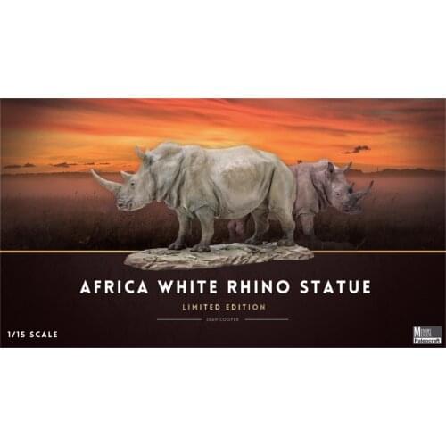 MM and Paleocraft 1/15 Africa White Rhinos Statue Rhinoceros Animal Model Figure Collector Toys Decor Ornaments Gift for Adult
