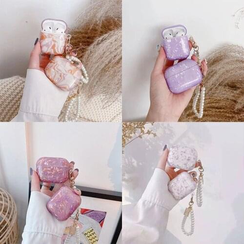 Marble Glossy Pearl Shell Keychain Soft Earphone Case For Apple AirPods Pro 3 Wireless Bluetooth Headset Box for AirPods Cover
