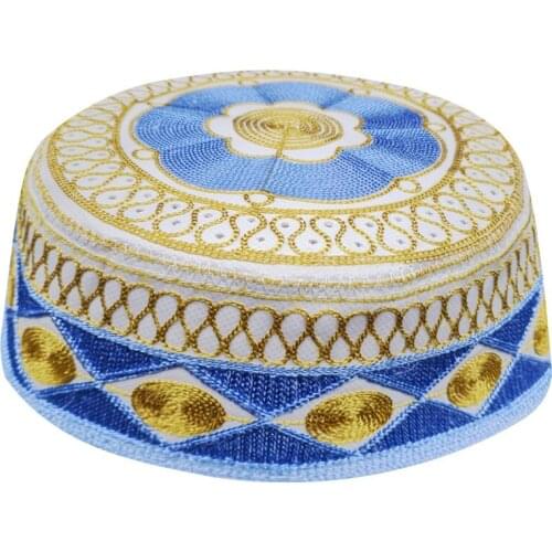 Men Blue Yellowe Arab Caps Topi Kidouch Islamique Chapeau Hats Muslim Nigerian Traditional Arabe Bonnet India Sombreros