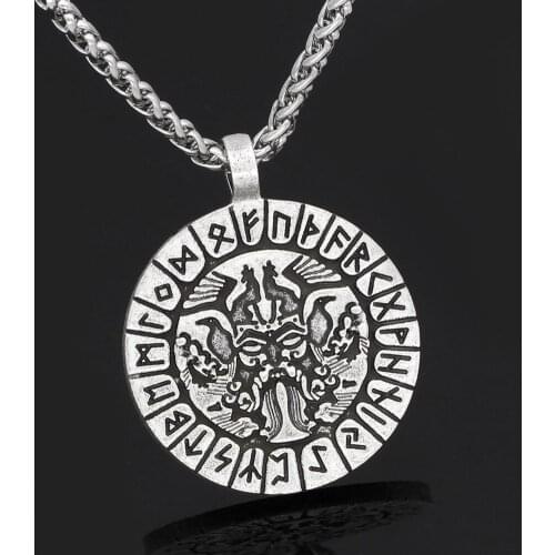 Men norse viking amulet odin face rune amulet nordic pendant necklace