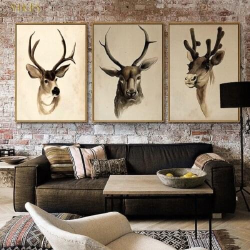 Nordic Elk Art Wall-mounted American Poster and Oil Painting Printed on Canvas Living Room Bedroom Decorative Mural