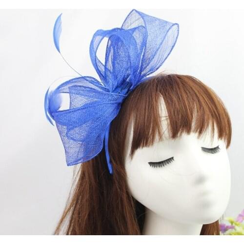 Natural Philippines Sinamay Hair Band Girls Feather Fascinator Hat Headband Hair Accessories Royal Blue Women Party Headdress