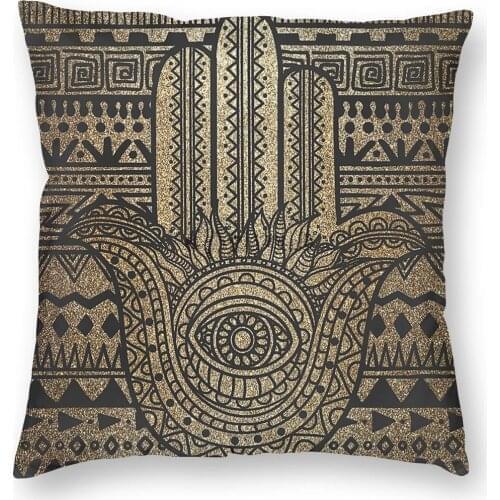Native Pattern Golden Hamsa Hand Pillowcase Home Decor Mandala Geometry Cushions Throw Pillow for Home Double-sided Printing