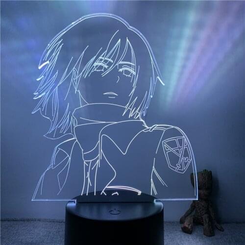 3D Nightlight Anime Mikasa AckermanWind Face Attack on Titan Figure 7 Colors Touch Optical Illusion Table Lamp Gift Room Decor
