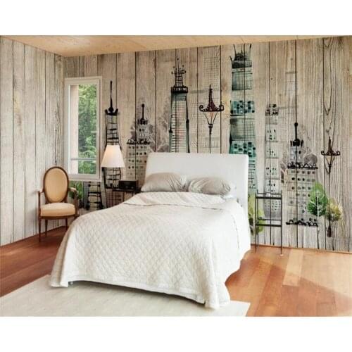 Custom wallpaper Retro nostalgic wood grain city street lamp architectural photo mural wallpaper papel de parede beibehang