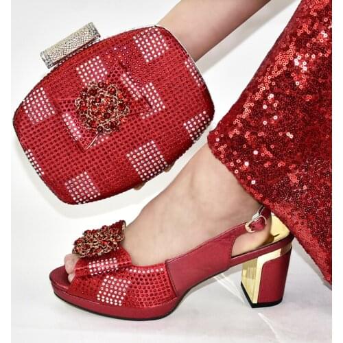 Popular luxury african shoes and bags matching set 8CM ladies high heel shoes with stone italian shoes with matching bags 688-7