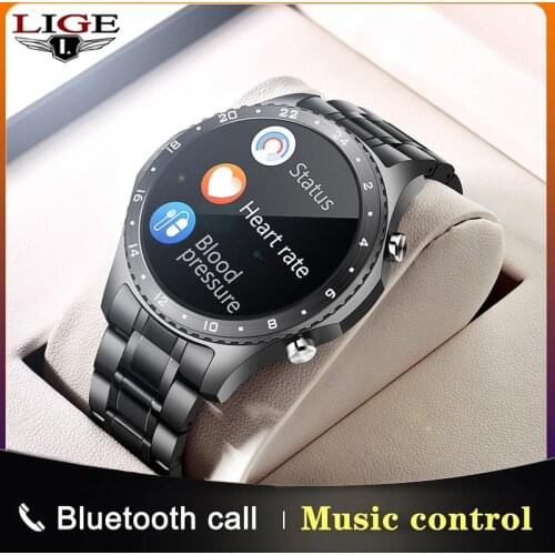 LIGE Bluetooth Answer Call Smart Watch Men Full Touch Dial Call Fitness Tracker IP67 Waterproof 4G ROM Smartwatch Steel Band+box