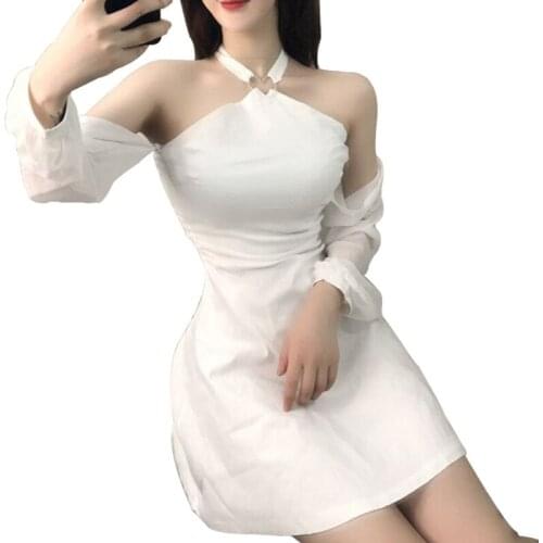 ZC1542 spring autumn 2019 new women fashion sexy slim temperament pure color nymphs dress cheap wholesale