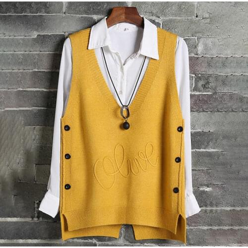Woman Sweater Vest Sleeveless Knitted Waistcoat Side Buttons Casual Vest Female Pullover Plus Size Fashion Autumn Lady Top 2020