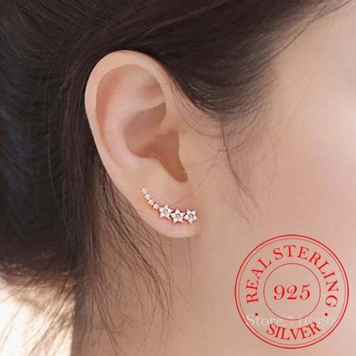 925 Sterling Silver Crystal Star Stud Earrings for Women Party Gift Brincos Hypoallergenic Sterling-silver-jewelry
