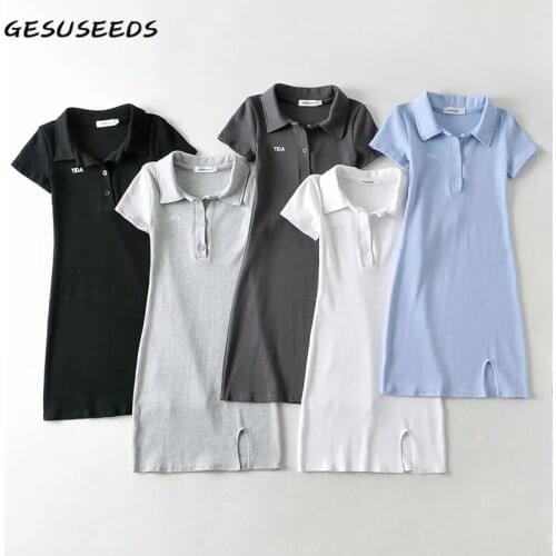 2021 Summer women dress casual short sleeve dresses elegant polo shirt dress letter embroidered dress bodycon mini dresses split