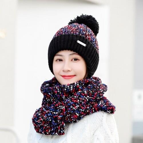 Winter 2020 Wool Hat Scarf Two Piece Set. Womens Thickened Thermal Ear Protection Hat. Fashion Korean Knitted Hat