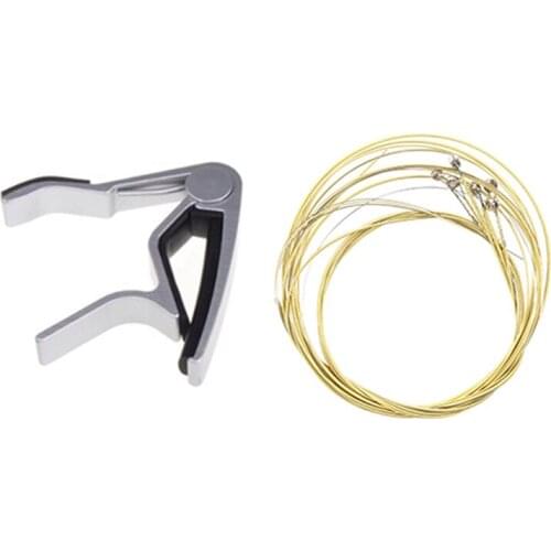 1 Pcs Perfect Folk Acoustic Guitar Trigger Change Capo Silver & 6 Pcs A406 Steel Strings Set for Acoustic Guitar
