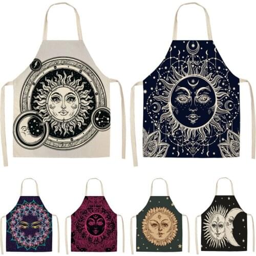 1Pcs Ramadan Pattern Cotton Linen Kitchen Aprons for Woman and Man Home Cooking Baking Shop Cleaning Accessory 53*65cm DD1001