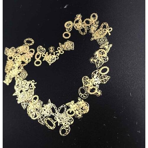 3D Gold Sequins Box Christmas Nail Decoration Accessories Mix butterfly shape 100 pcs Metal Flakes Glitter Tips Set D0028