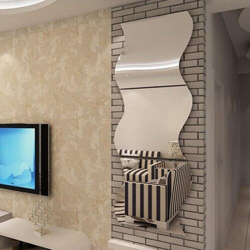 6/12Pcs 12X10cm Waves Shape Self-adhesive Tile 3D Mirror Stickers Cosmetic Mirror Wall Sticker Home Wall Bedroom Make Up Mirrors