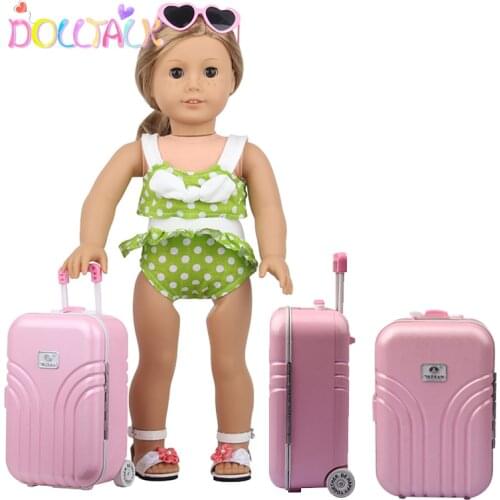 Doll Accessories Box Suitcase For American Doll Pink Silver Dolls Travel Suitcase Fit For 18 Inch Dolls