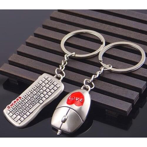 FREE SHIPPING by FEDEX 100pairs/lot Creative Mouse and Keyboard Couple Keychains Metal Couple Keyrings for Lovers Gifts