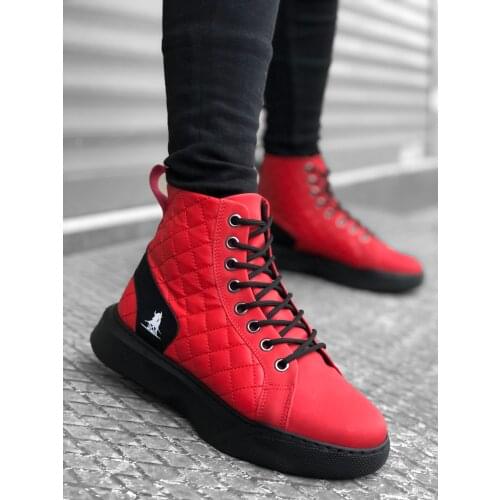BA0159 Laced Red Quilted Men 'S High Sole Sports Boots