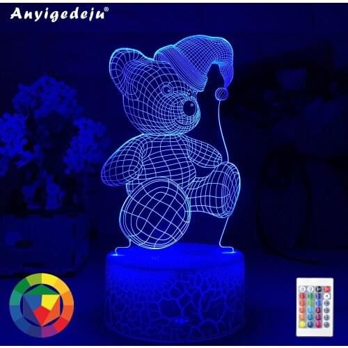 Kid Light Night 3D LED Night Light Creative Table Bedside Lamp Romantic Christmas Bear Light Kids Girl Home Decoration Gift Box