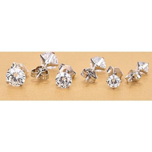 Elegant 4MM/5MM/6MM 925 Sterling Silver Cubic Zircon Crystal Stud Earrings