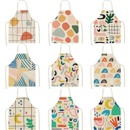 Cactus Plant Printed Kitchen Apron Kids Men Women Chef Cooking Geometric Aprons Cotton Linen Waist Apron Cleaning